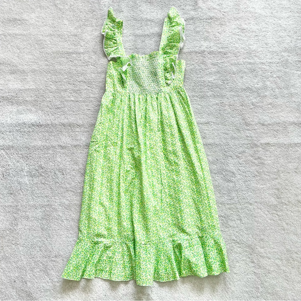 TUCKERNUCK DITSY FLORAL RUFFLE SLEEVE SMOCKED CHEST MIDI DRESS SIZE SMALL - Picture 2 of 10